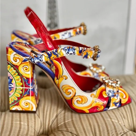 Dolce & Gabbana unique sling back sandals heels colorful luxury shoes rare - Picture 11 of 12